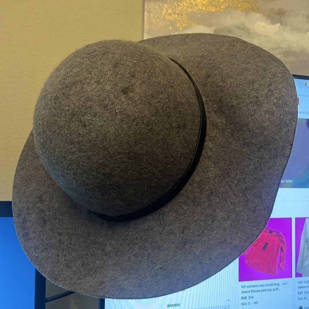 Womens Gray fall floppy hat wide brim accessories s/m designer chic autumn - Picture 5 of 7